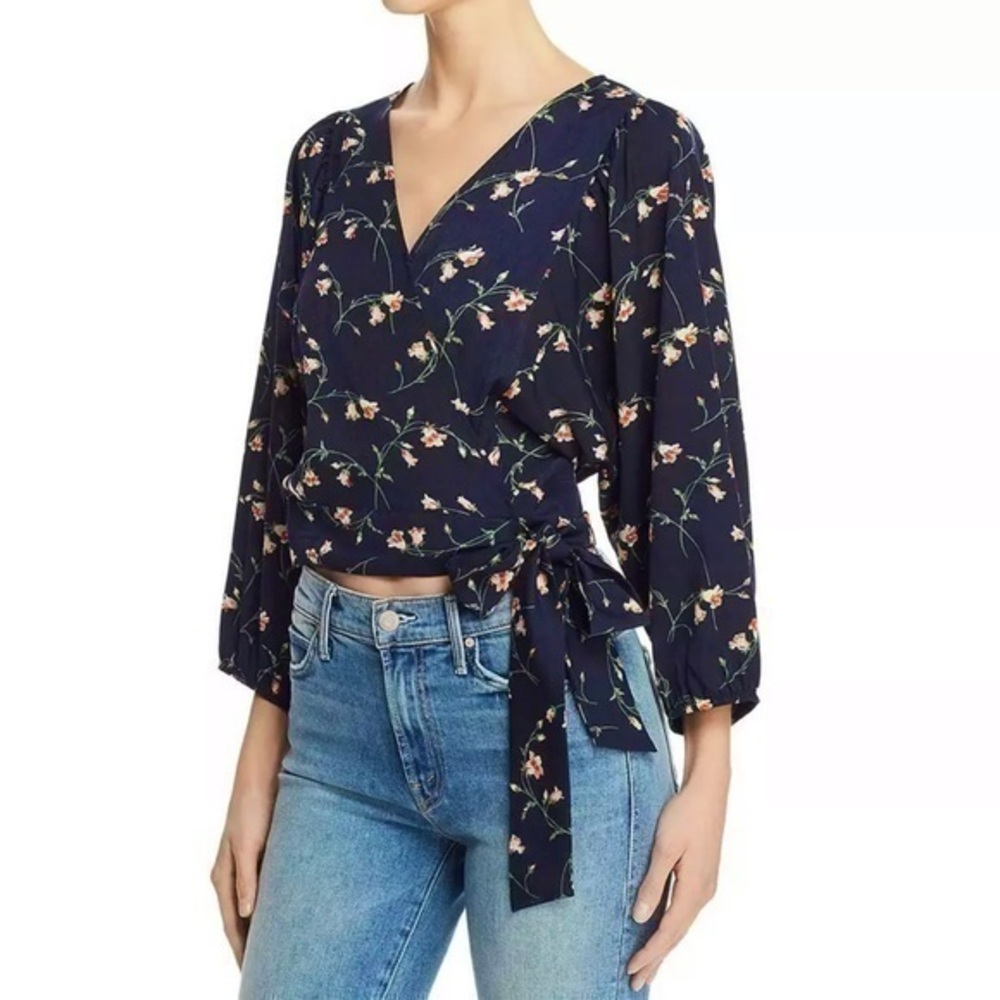 Aqua Womens Floral Print Long Sleeve Wrap Top